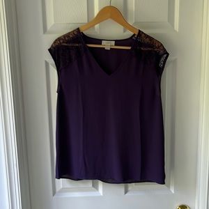 Ann Taylor Loft plum sheer V neck blouse